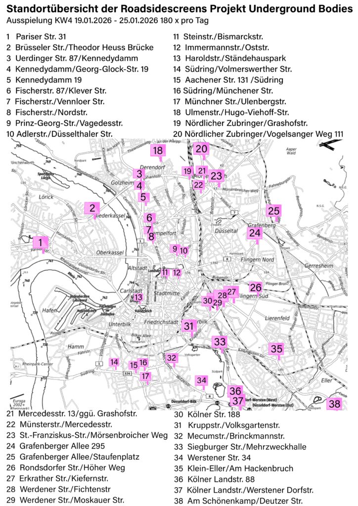 Projekt Underground Bodies - Standorte der Roadsidescreens des zweiten Ausspielungszeitraums